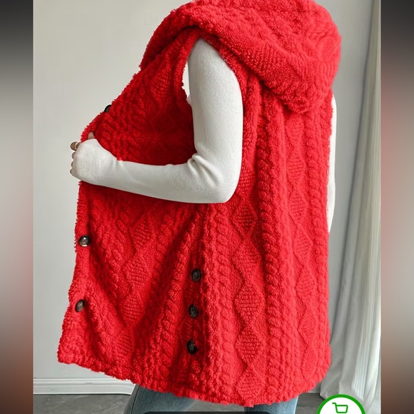 ❤️Cozy Red Button-Up Cardigan Vest - Picture 4 of 12